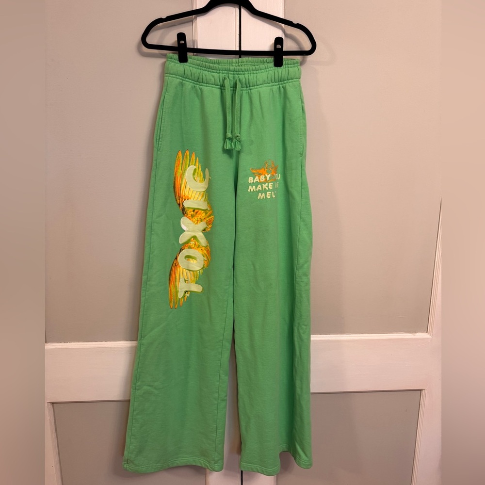 Revolve Lime Green Wide Leg Sweatpants Size Medium Y2K